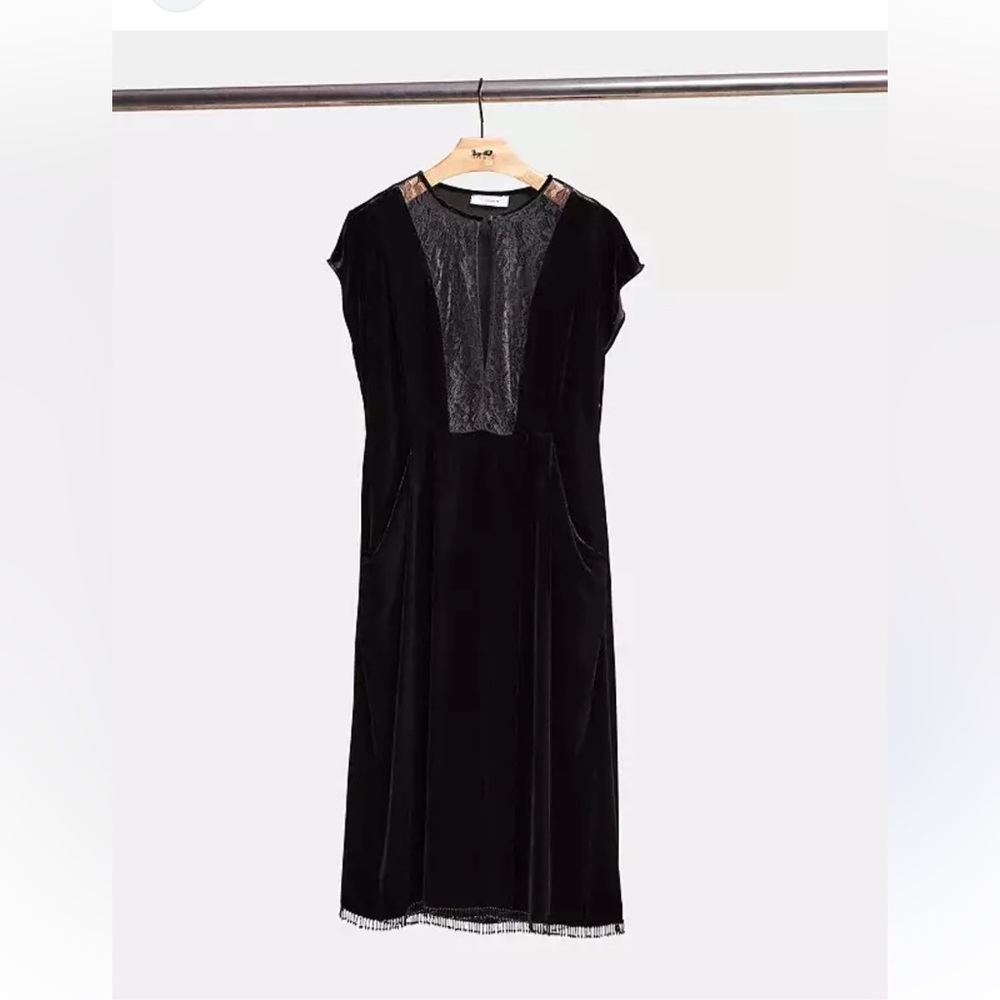 Coach Black Ribbed Sheath Midi Dress Plunge Neckline - Miranda Lambert